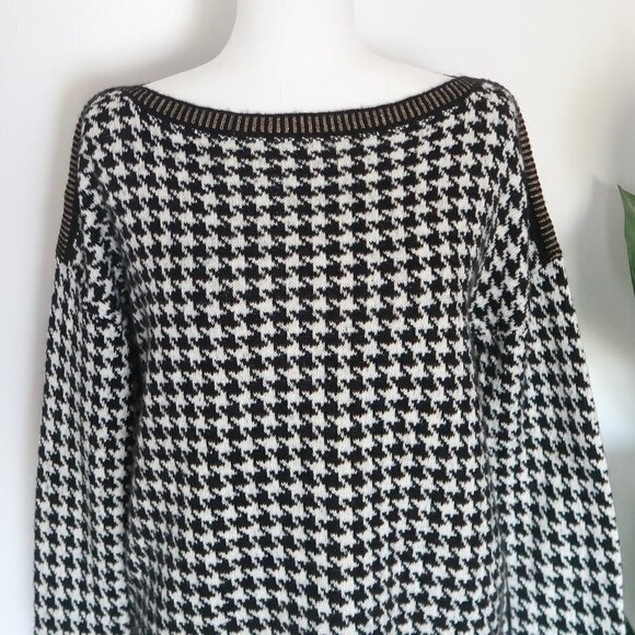 Liu Jo Black & White Houndstooth Knit Longsleeve Sweater, Pullover Size Small S - Picture 11 of 16